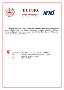 İlçemize gelen AFETZEDE Vatandaşlarımızın Afet Seyahat Koordinasyon Merkezi’ne kayıt yaptırmaları hk.