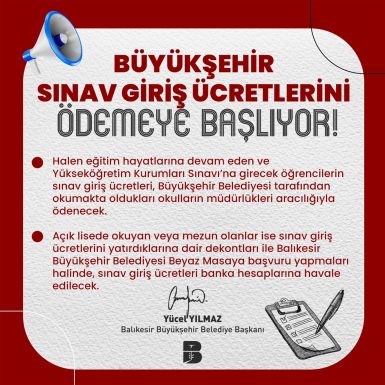 Başkan Yücel Yılmaz sınav giriş ücretlerini ödemeye başlıyor